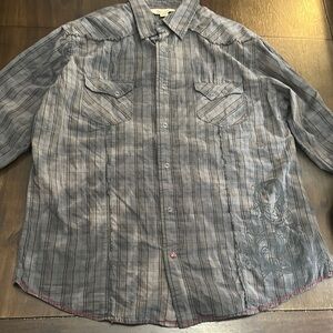 Gray Striped Button-Up Shirt